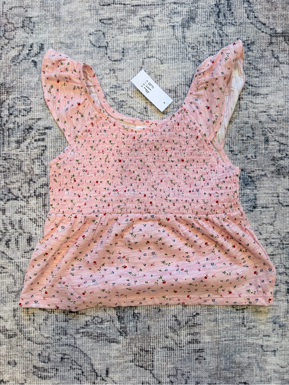 GAP Pink Floral Smocked Peplum Tank Top